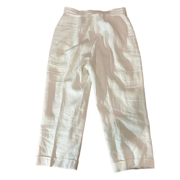 Lauren Ralph Lauren‎ White 100% Linen Cropped Pants Size 10P - Picture 3 of 3